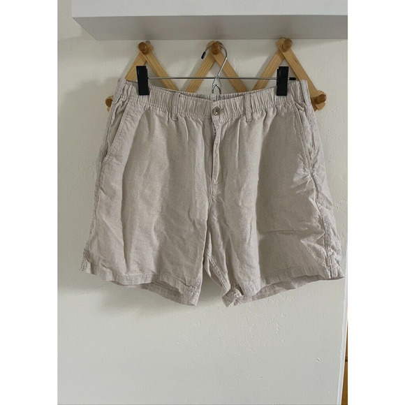 GAP Shorts Mens Medium Linen Blend Chico Beige Pockets Elastic Waist Preppy - Picture 2 of 7